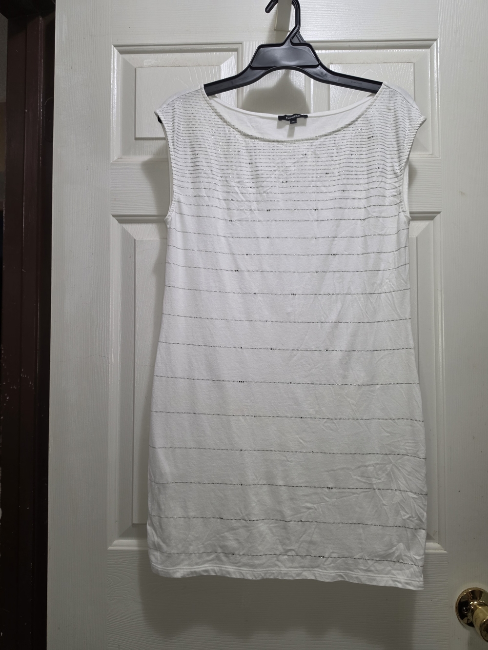 Express White Sleeveless Shift Dress with Subtle Stripes